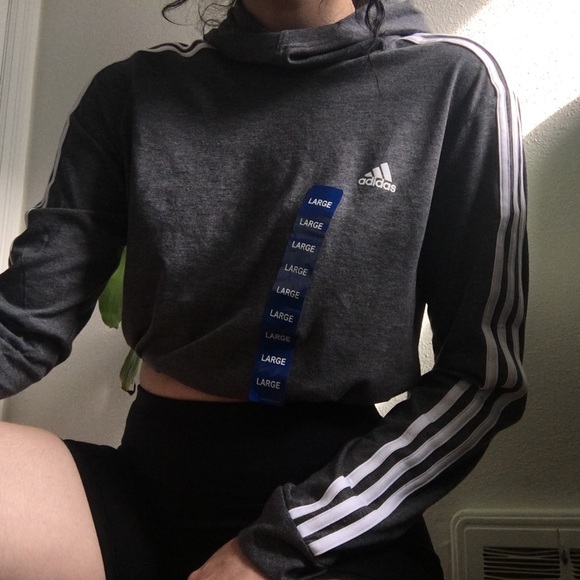 adidas Tops - Cropped Drawstring Adidas Hoodie